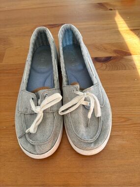2/15$🩵Keds Light Gray Canvas Slip-On Loafers with Bow Tie Detail - Women